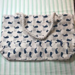 🎁 NEW Canvas Whale Beach Bag Rope Handles